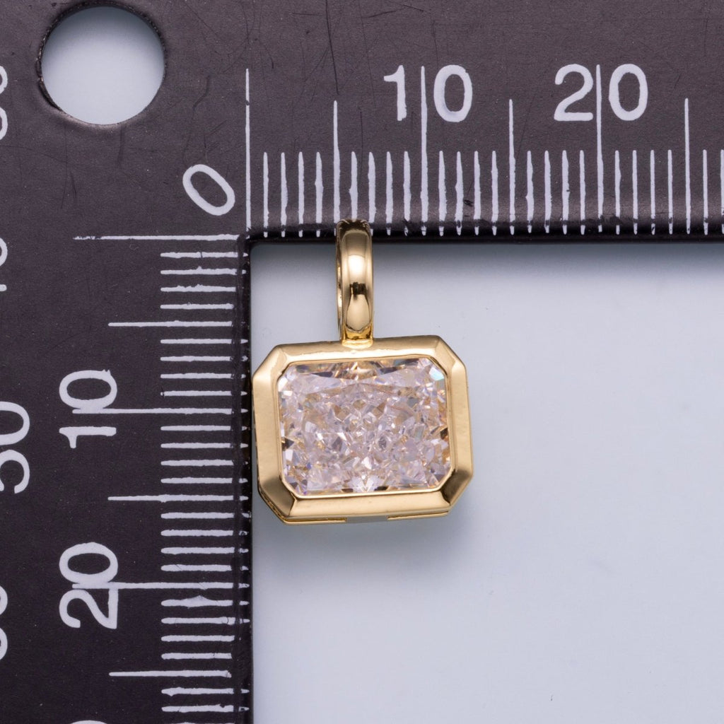 14K Gold Filled Clear Baguette, Oval, Marquise CZ Bezel Collar Chain Pendant in Gold & Silver | Charms-00750 ~ Charms-00752