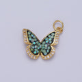 14K Gold Filled Green, Pink, Purple, Blue AB Micro Paved CZ Monarch Butterfly Charm in Gold & Silver | W77 - W780
