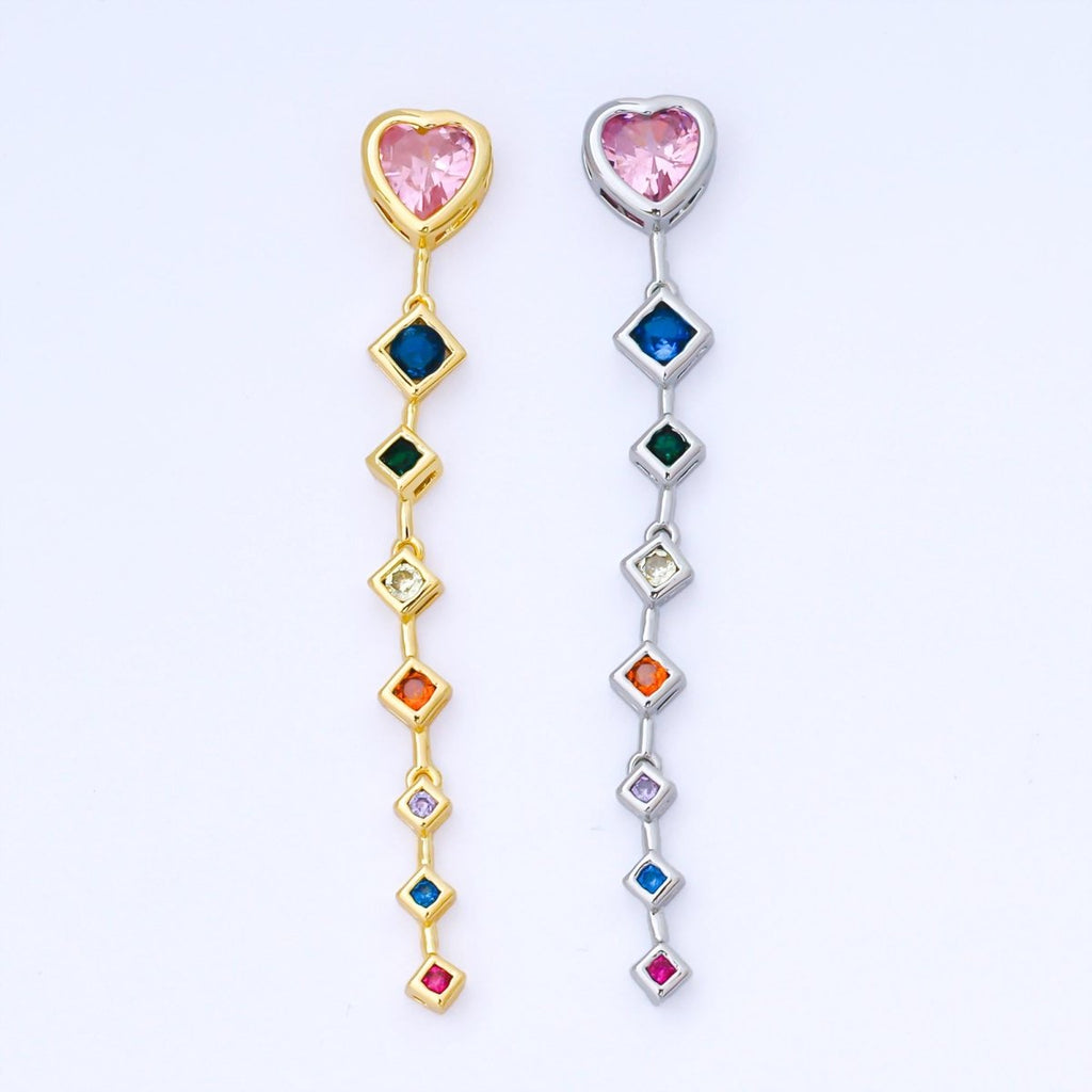 14K Gold Filled Heart Rhombus Multicolor CZ Drop Bead in Gold & Silver | B481