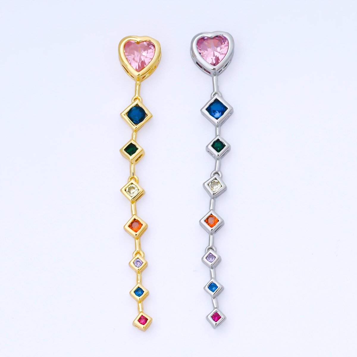 14K Gold Filled Heart Rhombus Multicolor CZ Drop Bead in Gold & Silver | B481