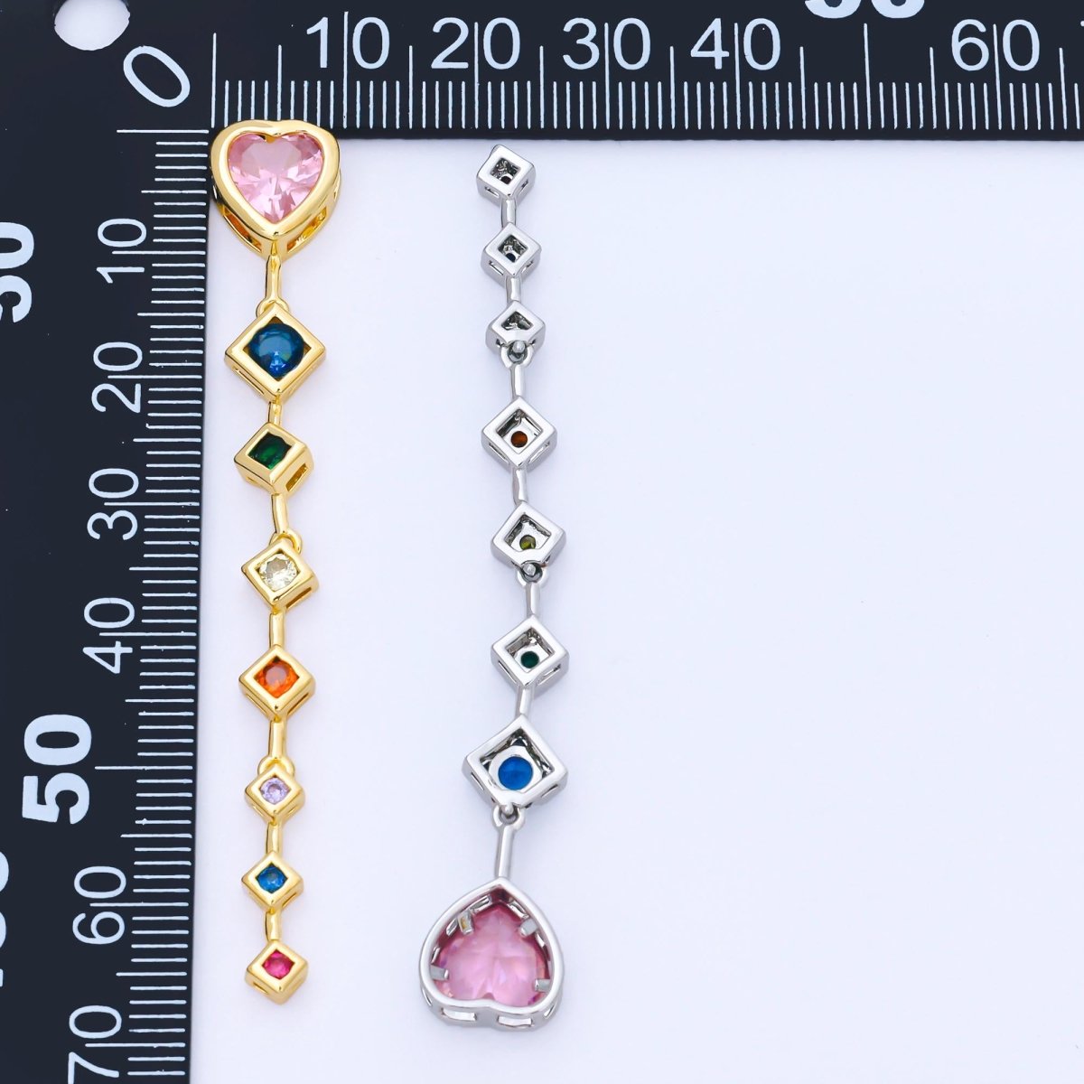 14K Gold Filled Heart Rhombus Multicolor CZ Drop Bead in Gold & Silver | B481