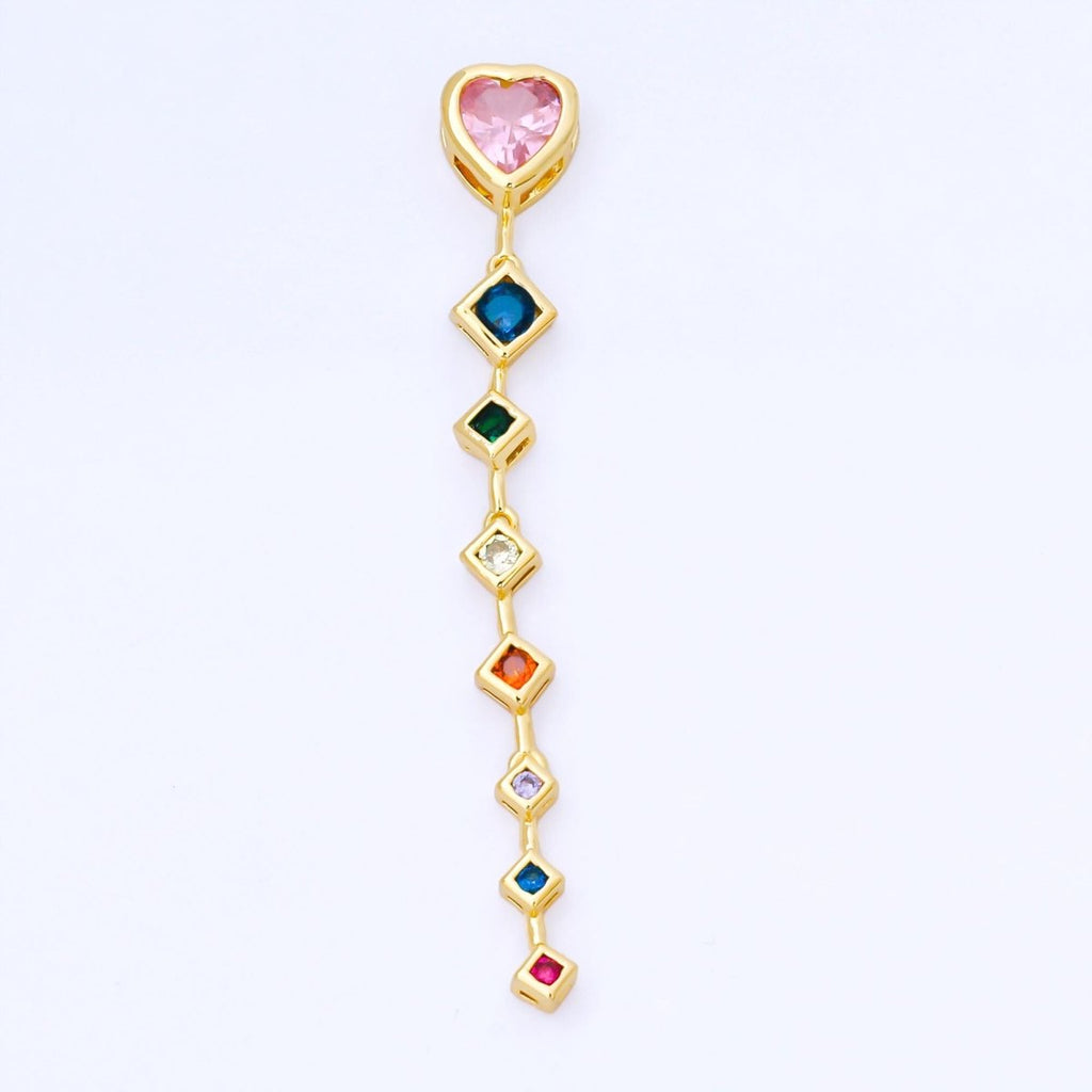 14K Gold Filled Heart Rhombus Multicolor CZ Drop Bead in Gold & Silver | B481