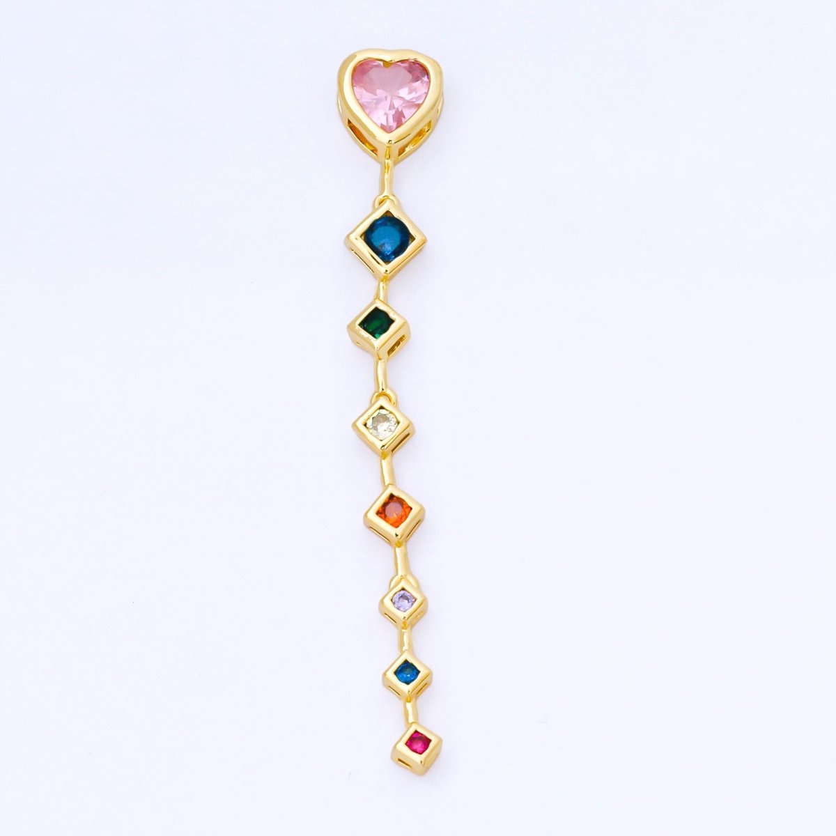 14K Gold Filled Heart Rhombus Multicolor CZ Drop Bead in Gold & Silver | B481