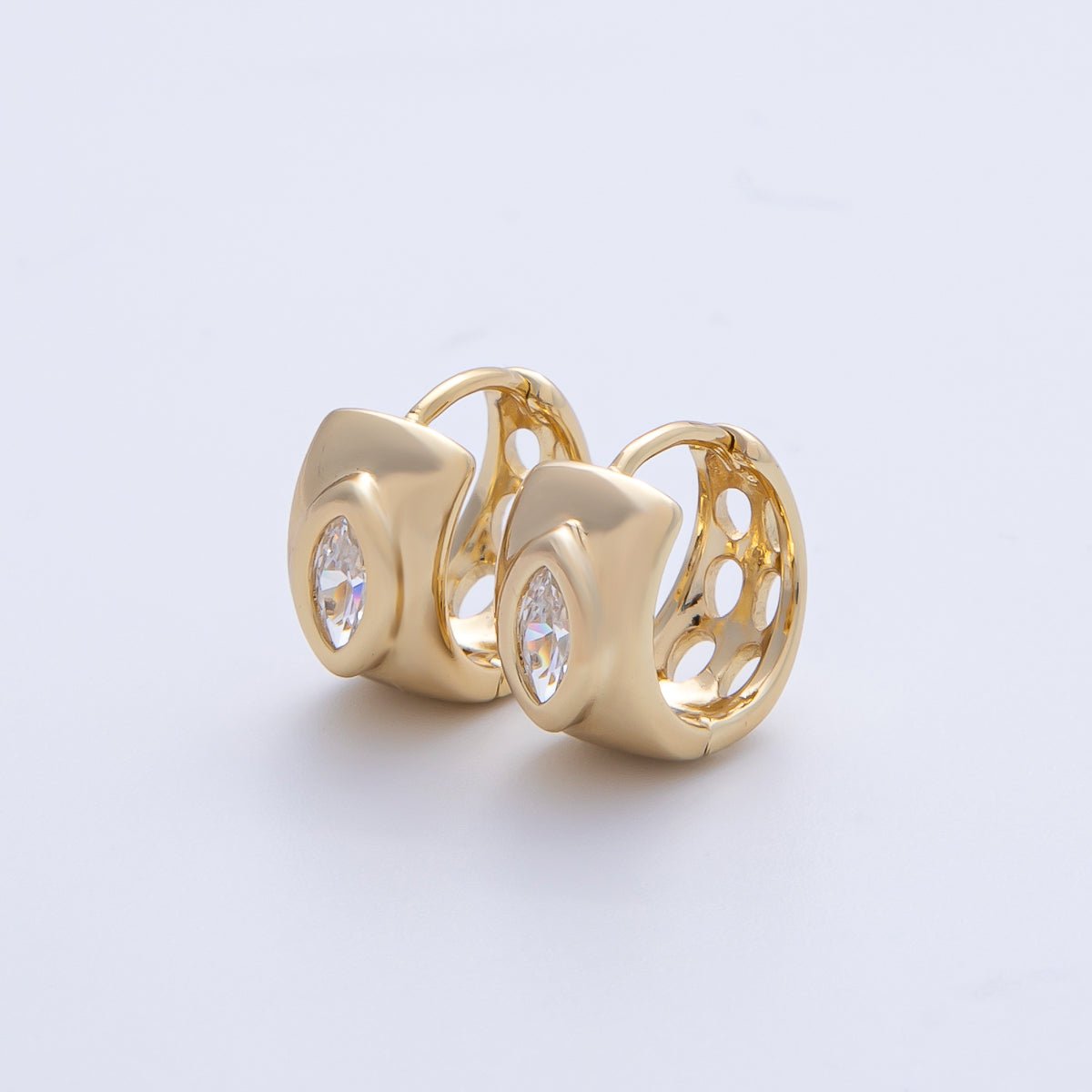 14K Gold Filled 13mm Clear Marquise CZ Wide Dome Cartilage Huggie | Earrings-00073