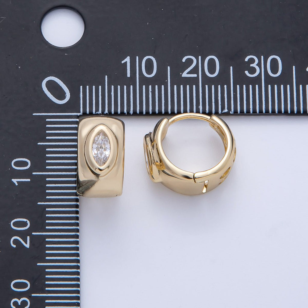 14K Gold Filled 13mm Clear Marquise CZ Wide Dome Cartilage Huggie | Earrings-00073