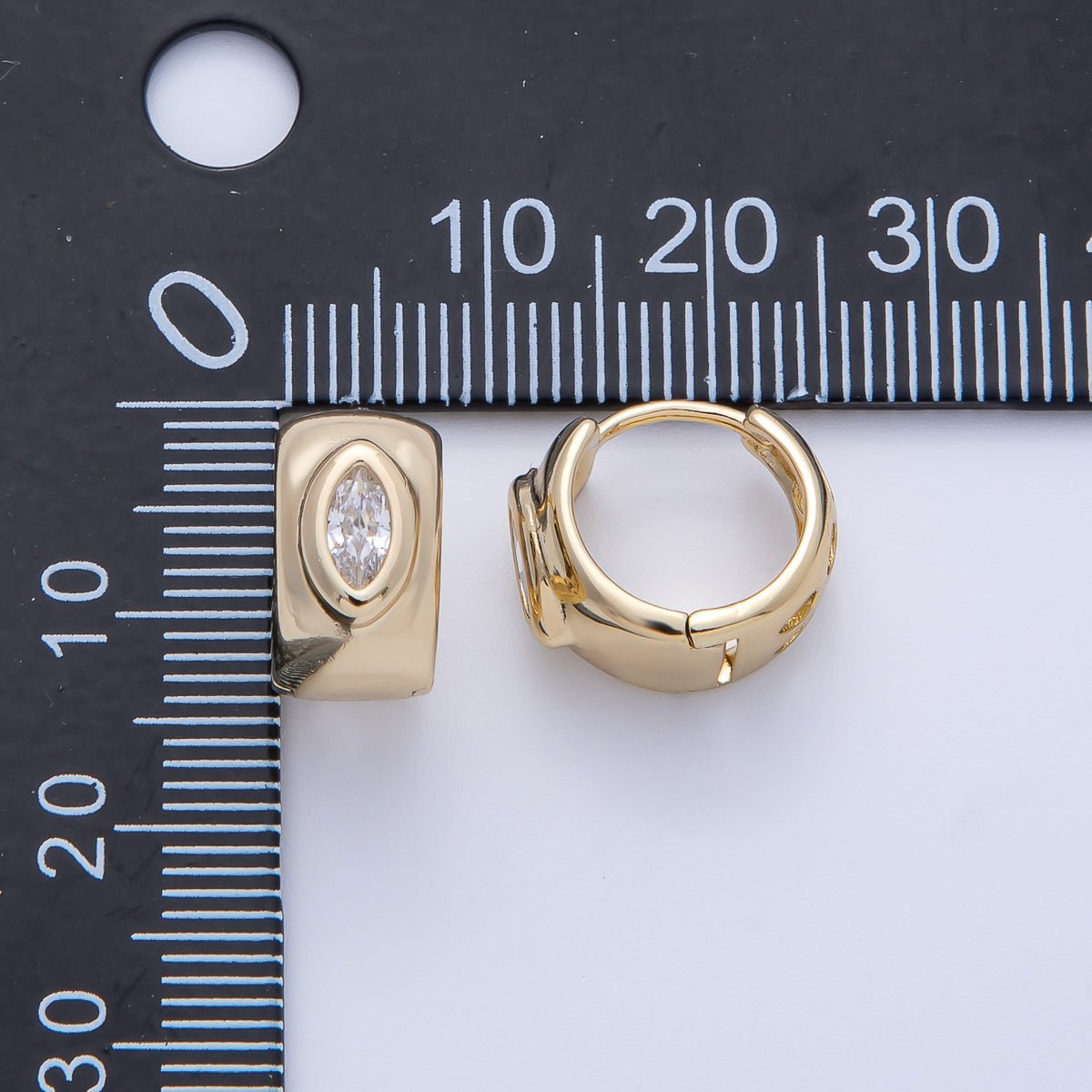 14K Gold Filled 13mm Clear Marquise CZ Wide Dome Cartilage Huggie | Earrings-00073