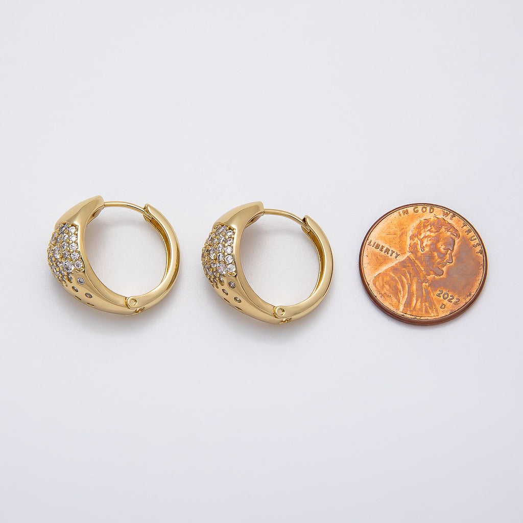 14K Gold Filled Micro Paved CZ Gradient Wide Dome Hoop Earrings | Earrings-00268