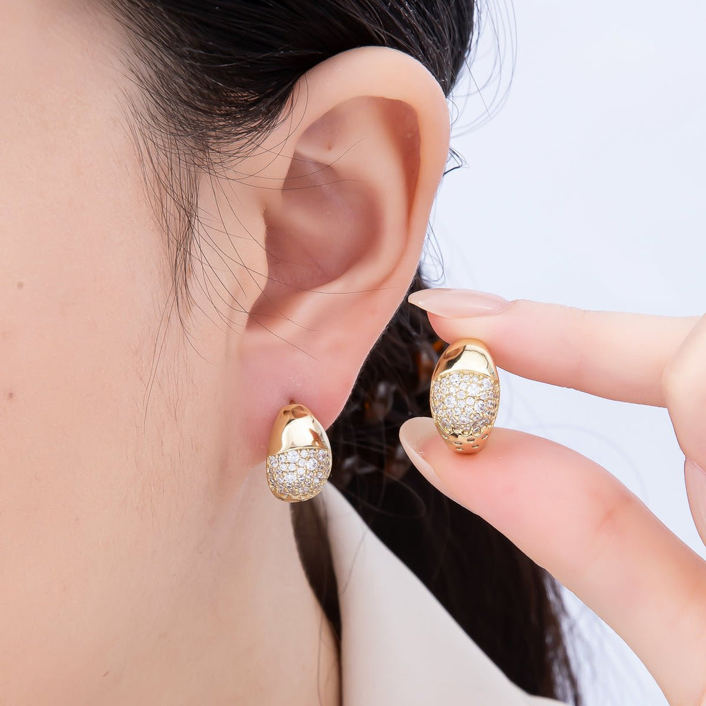 14K Gold Filled Micro Paved CZ Gradient Wide Dome Hoop Earrings | Earrings-00268