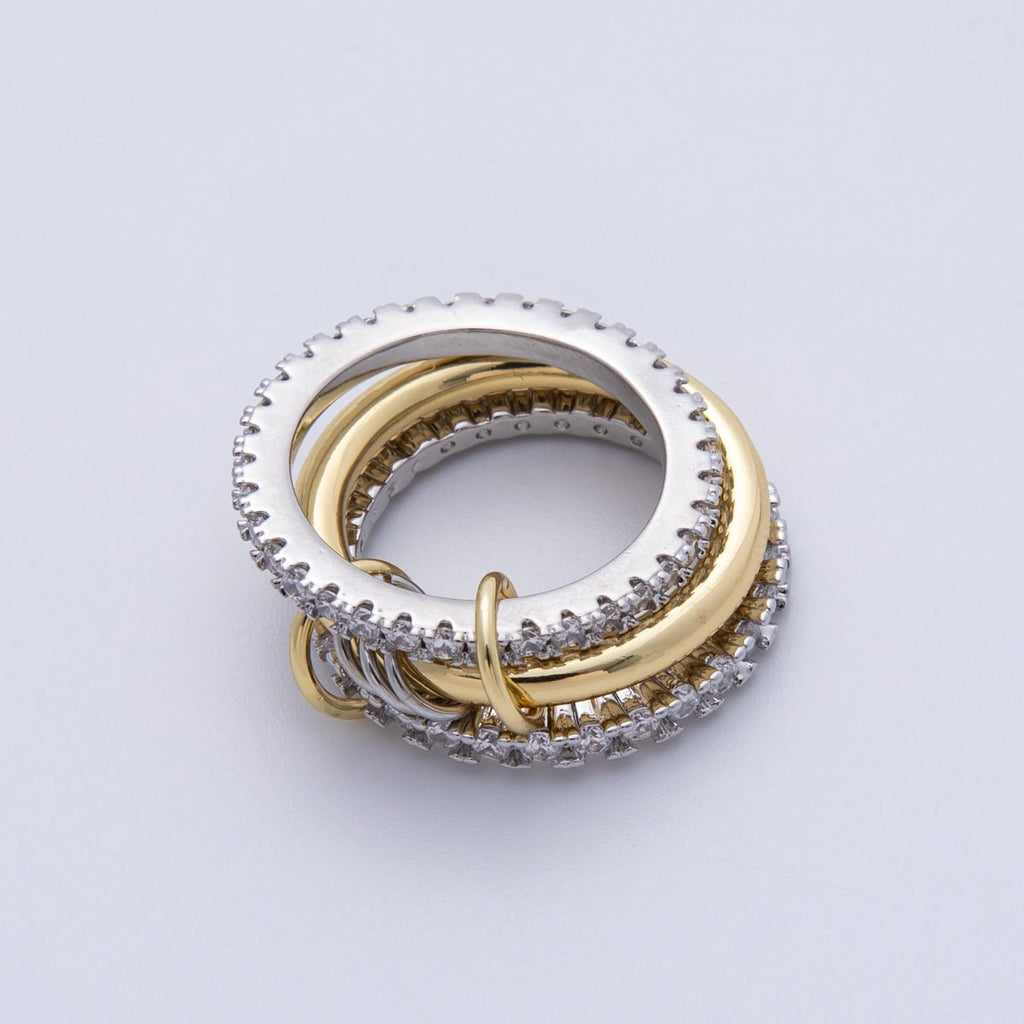 14K Gold Filled Micro Paved CZ Interlock Stacked Mixed Metal Ring | O1676