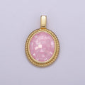 14K Gold Filled Pink Opal, Black Onyx, Green Agate, Abalone, Tiger Eye, Carnelian Bezel Croissant Oval Pendant | H005 N478 - N482