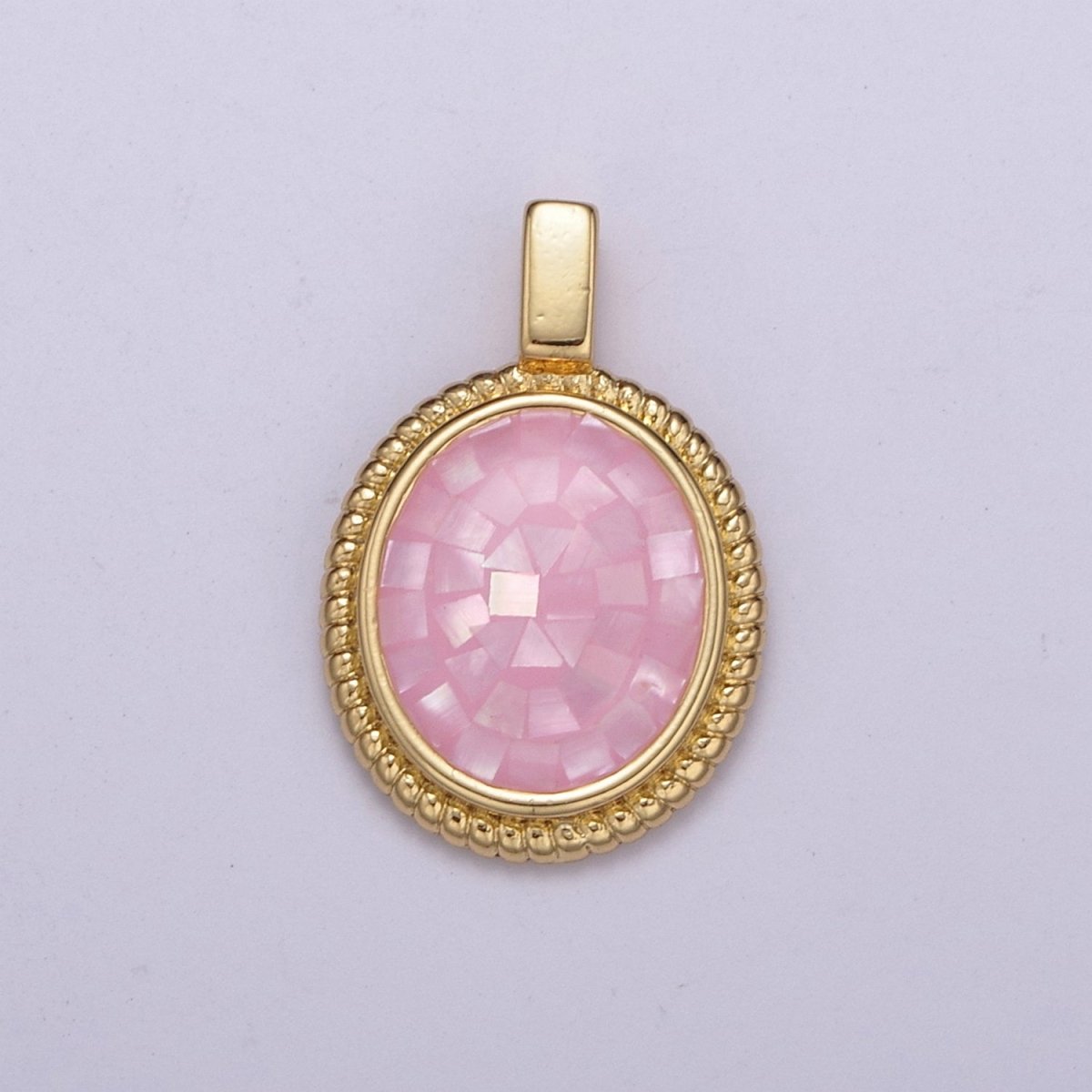 14K Gold Filled Pink Opal, Black Onyx, Green Agate, Abalone, Tiger Eye, Carnelian Bezel Croissant Oval Pendant | H005 N478 - N482