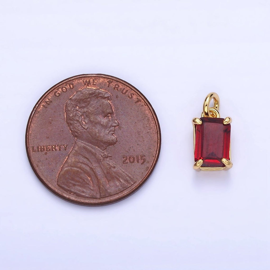 14K Gold Filled Red CZ Baguette Birthstone Add-On Charm | C446