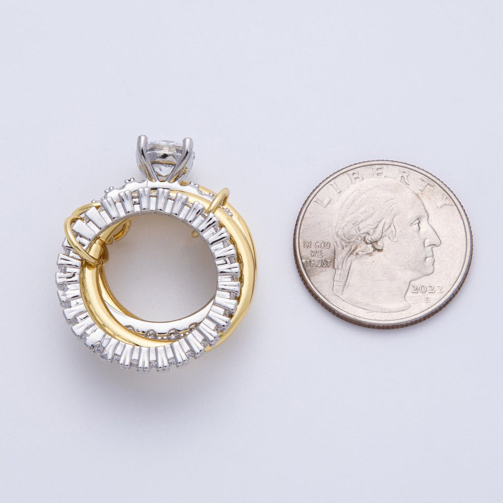 14K Gold Filled Solitaire Micro Paved CZ Interlock Stacked Mixed Metal Ring | O1678