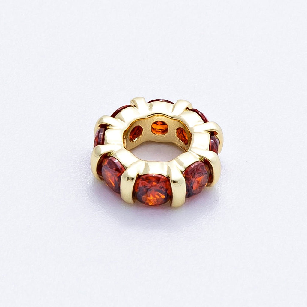 16K Gold Filled 10.5mm Personalized Birthstone Micro Paved Round CZ Rondelle Spacer Set | Beads-00113 - Beads-00124