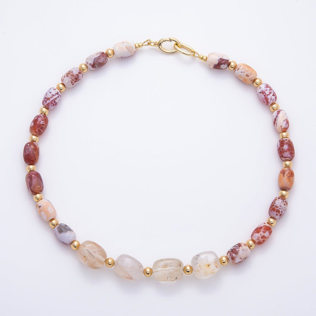 16K Gold Filled 10.5mm Red Jasper Bead Rectangle Gemstone Chain 19 Inch Necklace w. Dual Push Gate | WA-00048