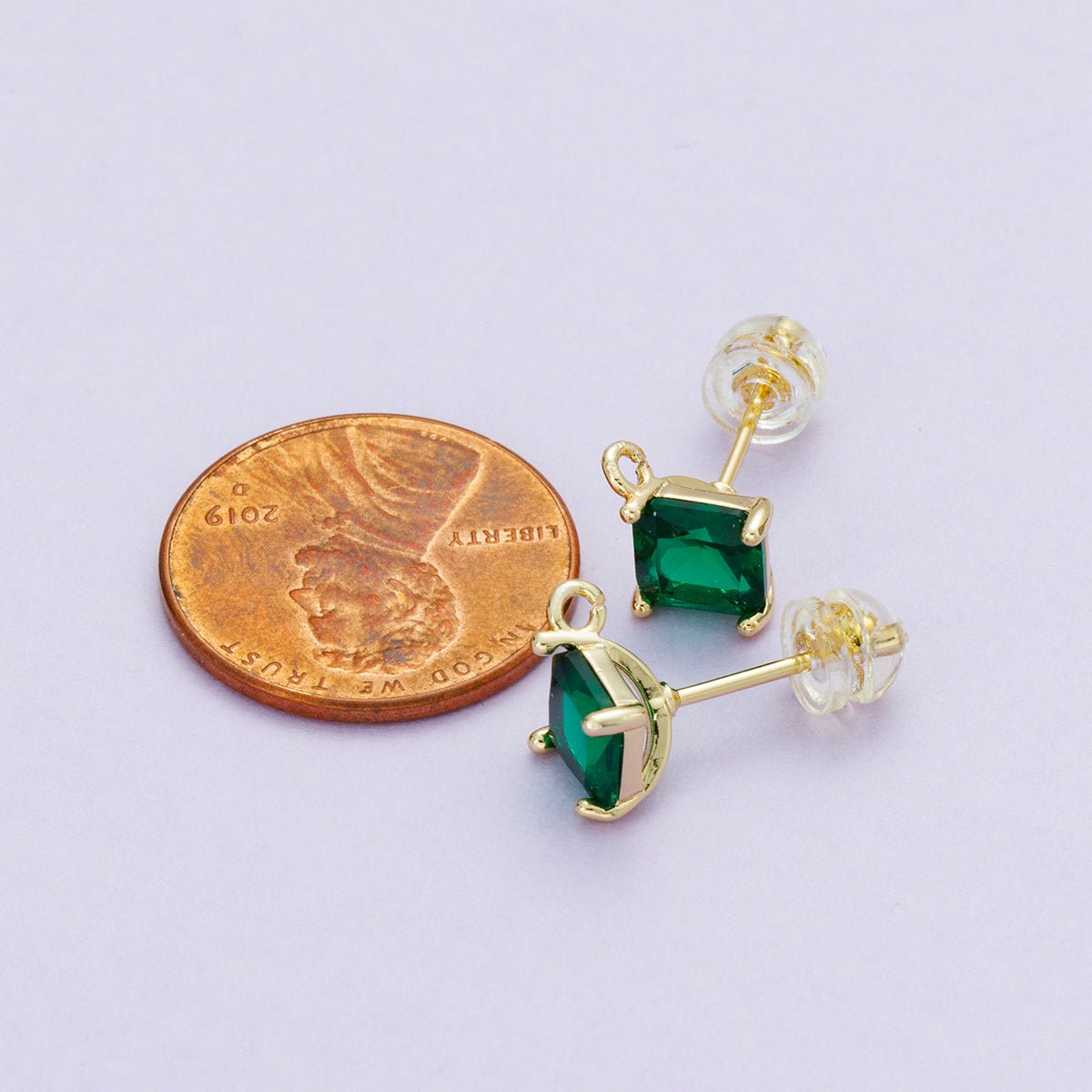 16K Gold Filled 10.6mm Green CZ Rhodium Plated Open Loop Drop Stud Earring | Findings-00097