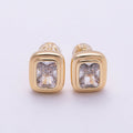 16K Gold Filled 10mm Clear CZ Baguette Bezel Stud Earrings in Gold & Silver | Earrings-00419 Earrings-00420