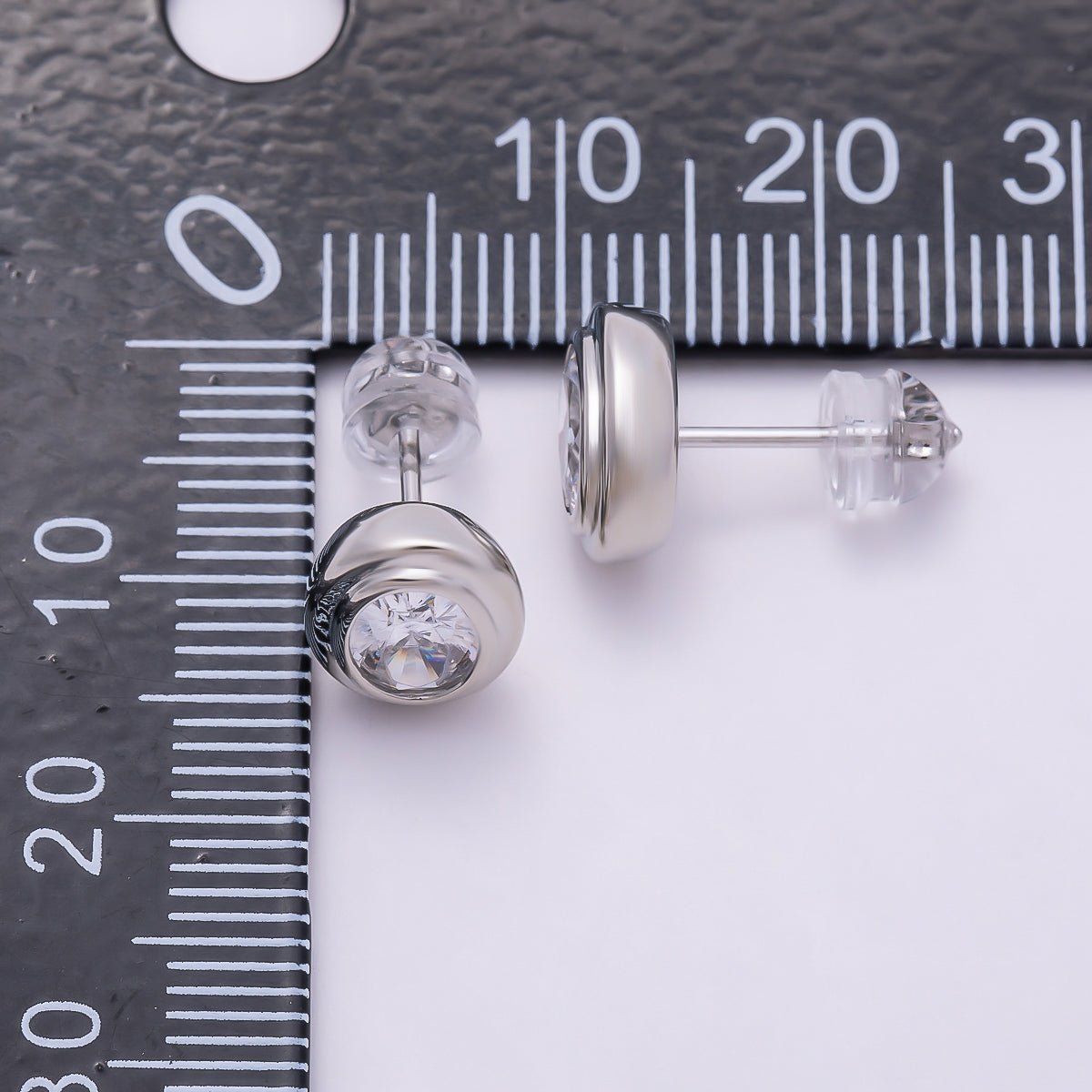 16K Gold Filled 10mm Clear CZ Oval Bezel Stud Earrings in Gold & Silver | Earrings-00413 Earrings-00414