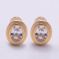 16K Gold Filled 10mm Clear CZ Oval Bezel Stud Earrings in Gold & Silver | Earrings-00413 Earrings-00414