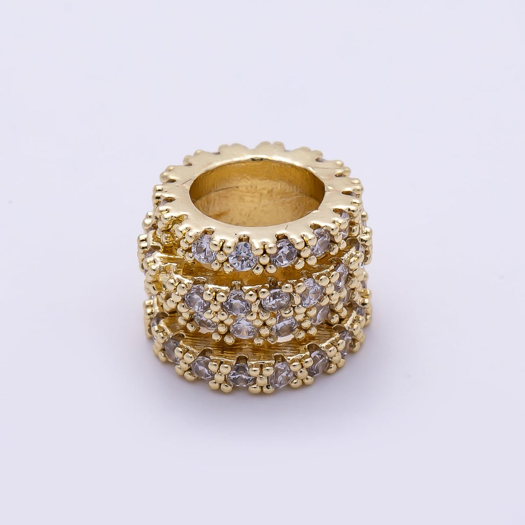 16K Gold Filled 10mm Clear Micro Paved CZ Multiple Band Bead | Beads-00537