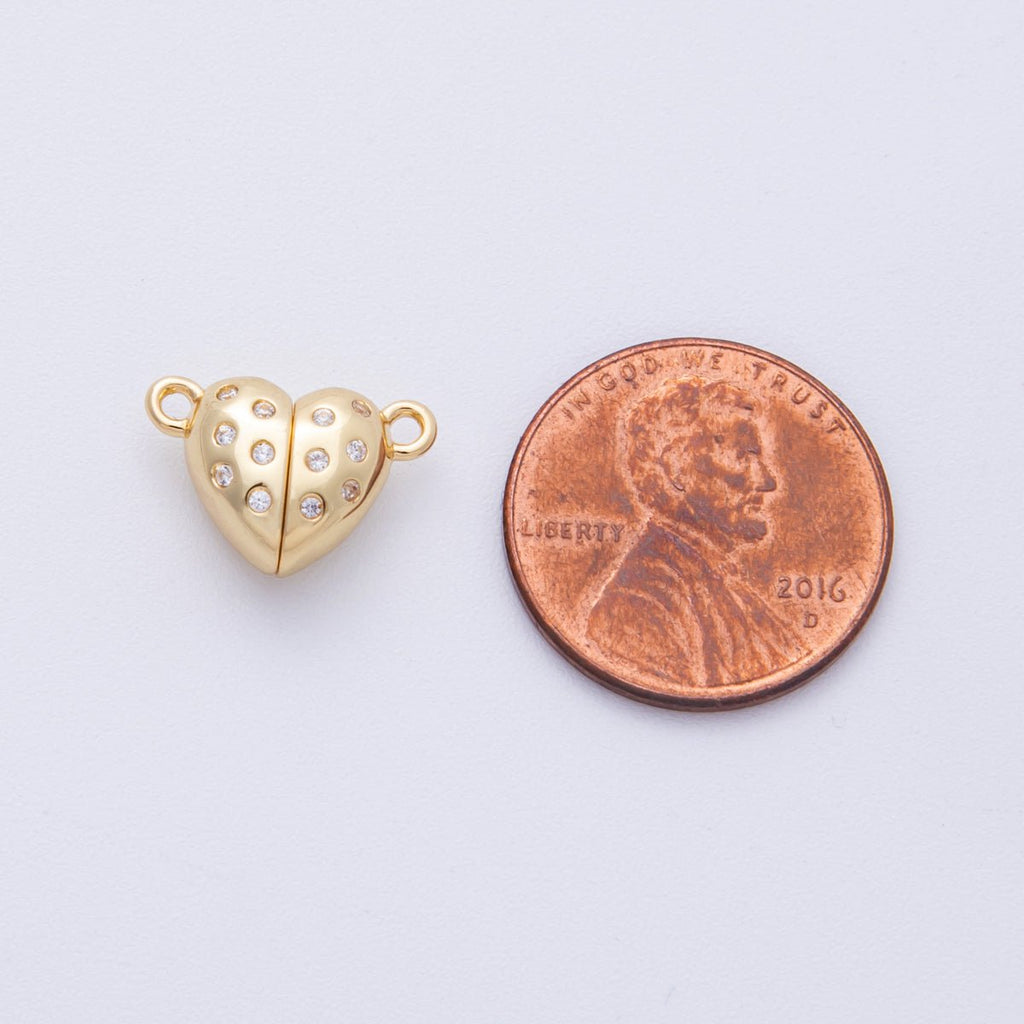 16K Gold Filled 10mm CZ Dotted Magnetic Heart Connector Closure Findings in Gold & Silver | Findings-00029