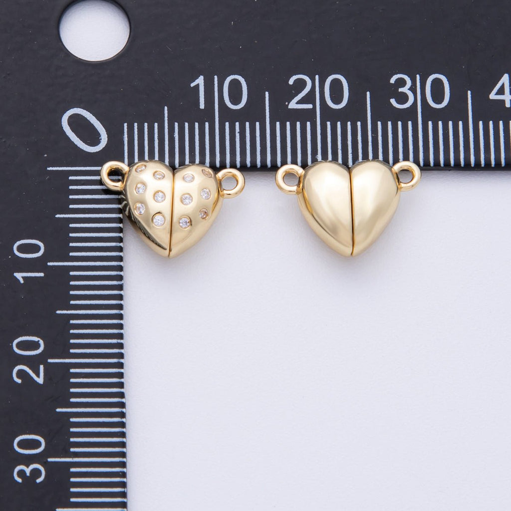 16K Gold Filled 10mm CZ Dotted Magnetic Heart Connector Closure Findings in Gold & Silver | Findings-00029