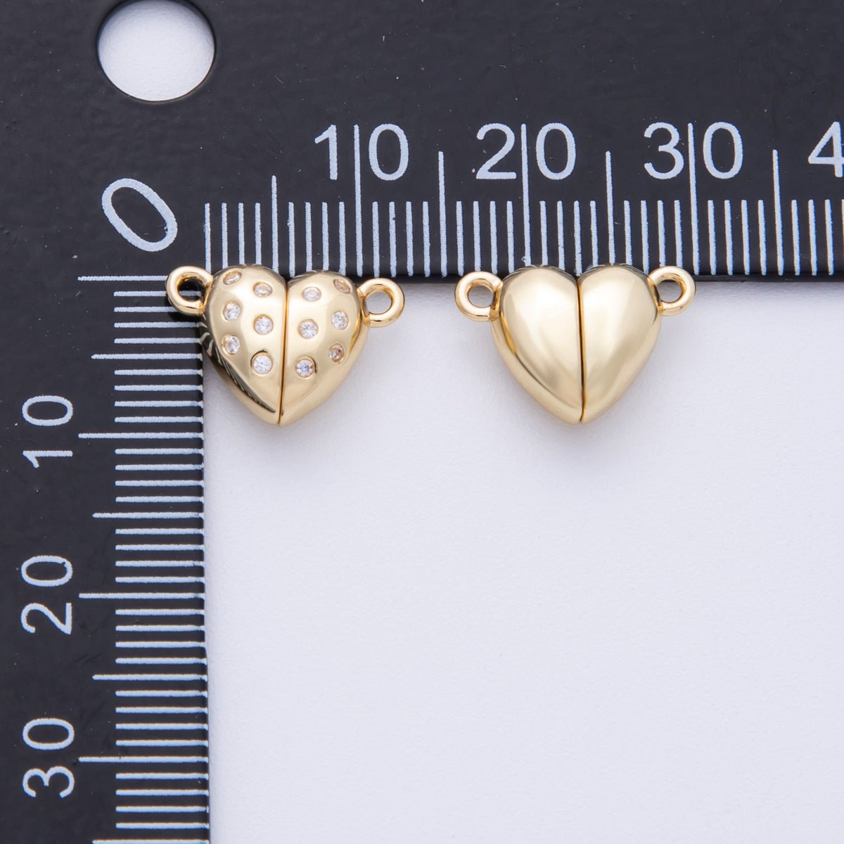 16K Gold Filled 10mm CZ Dotted Magnetic Heart Connector Closure Findings in Gold & Silver | Findings-00029