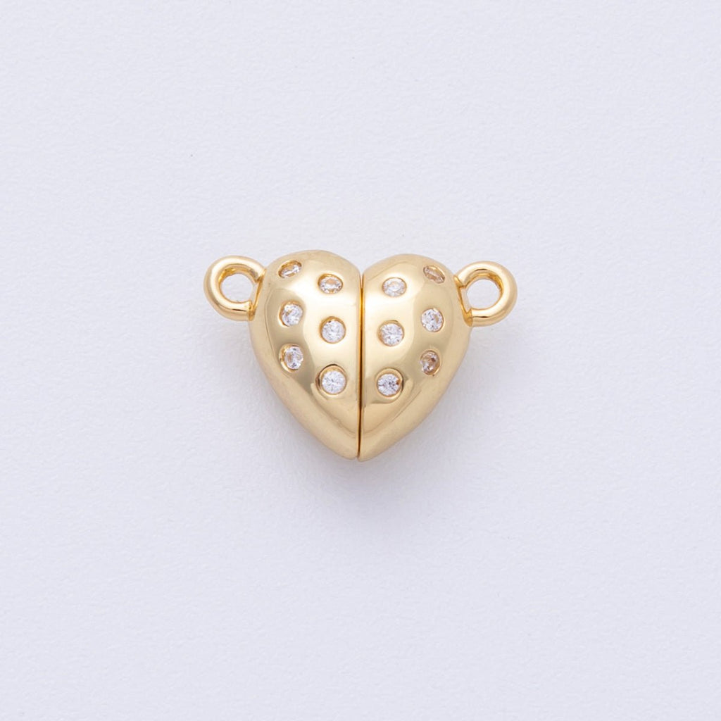16K Gold Filled 10mm CZ Dotted Magnetic Heart Connector Closure Findings in Gold & Silver | Findings-00029