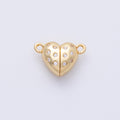 16K Gold Filled 10mm CZ Dotted Magnetic Heart Connector Closure Findings in Gold & Silver | Findings-00029