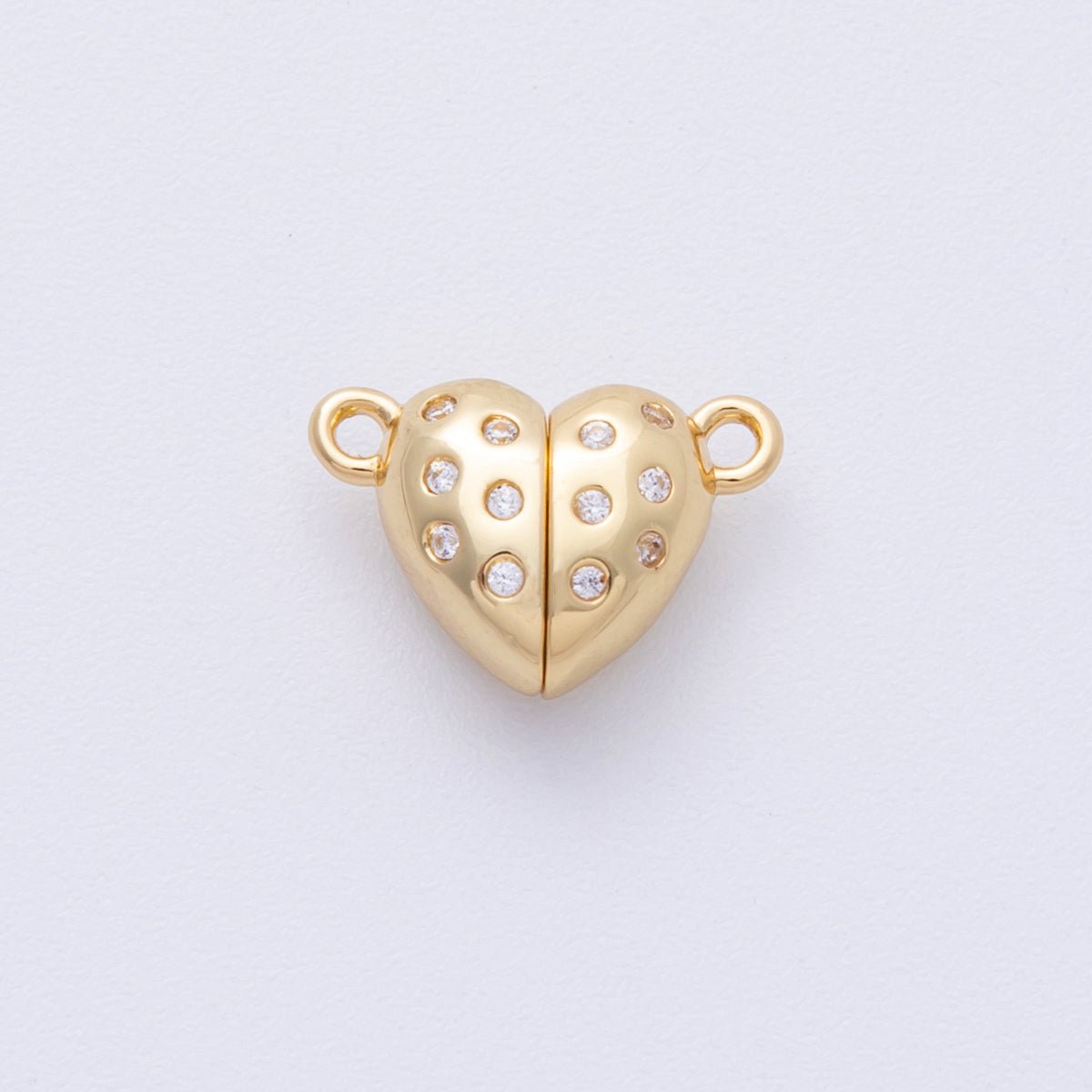 16K Gold Filled 10mm CZ Dotted Magnetic Heart Connector Closure Findings in Gold & Silver | Findings-00029