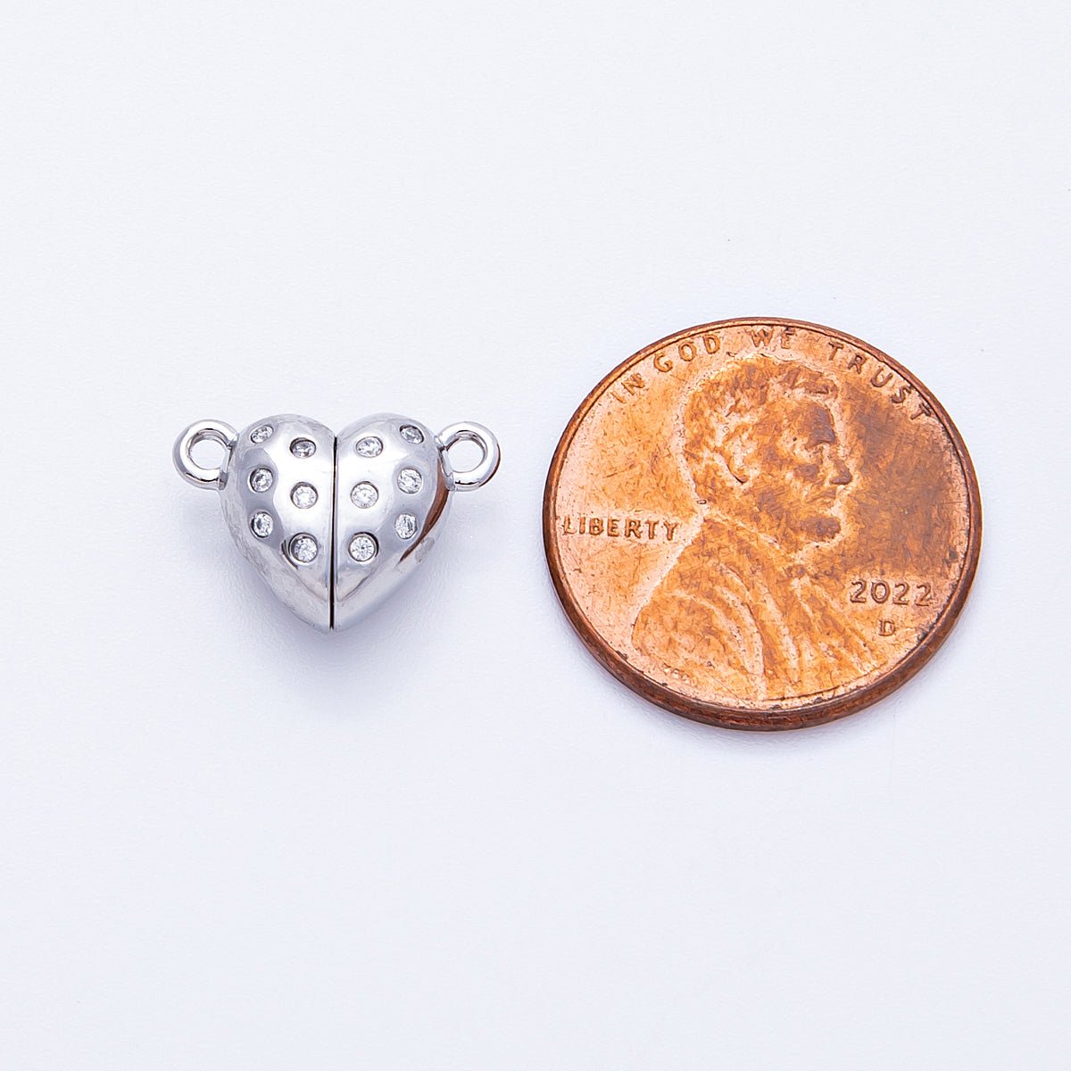 16K Gold Filled 10mm CZ Dotted Magnetic Heart Connector Closure Findings in Gold & Silver | Findings-00029