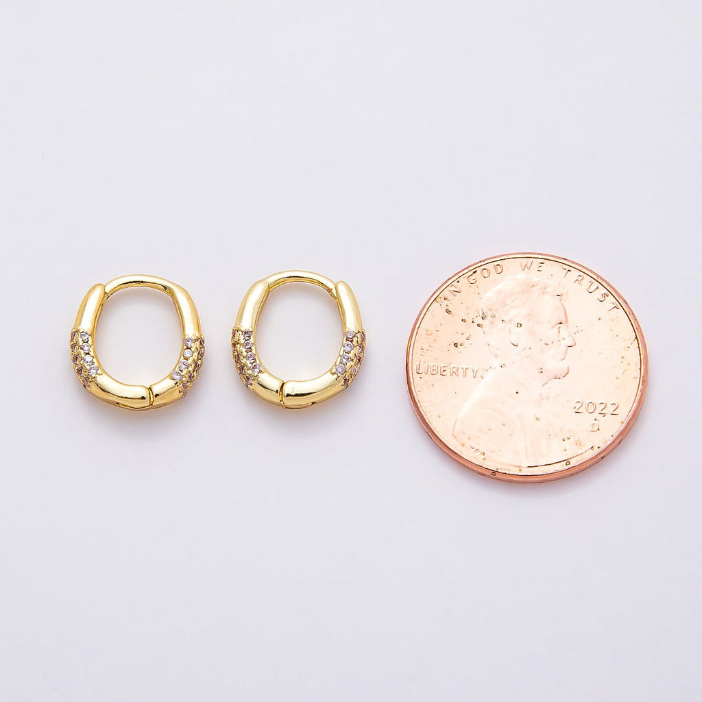 16K Gold Filled 10mm Micro Paved CZ Oval Cartilage Huggie Earrings | Earrings-00378