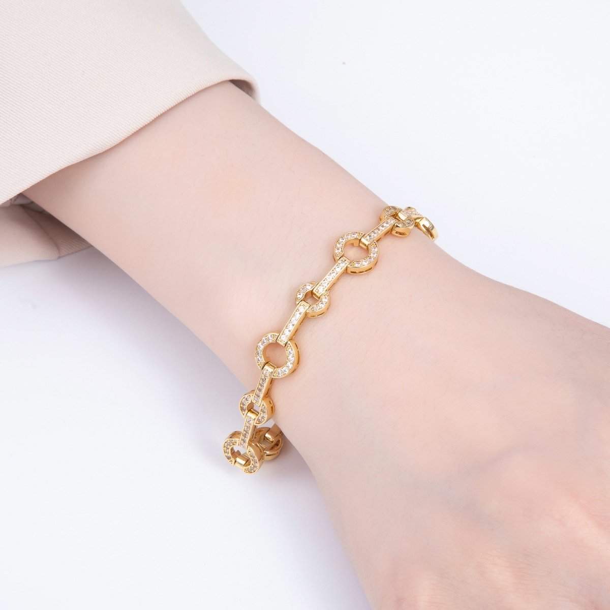 16K Gold Filled 10mm Micro Paved CZ Rolo Chain 7 Inch Adjustable Bracelet | WA-04046