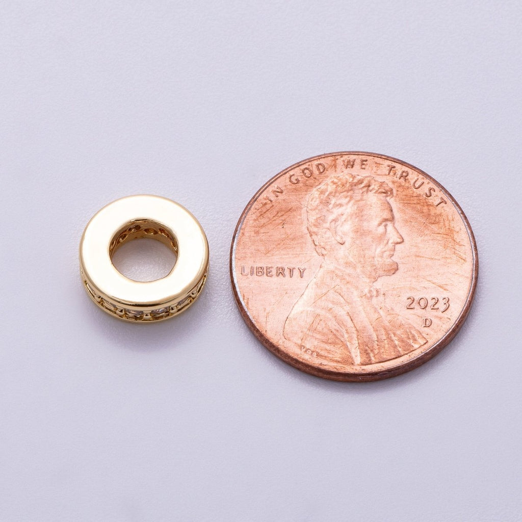 16K Gold Filled 10mm Micro Paved CZ Round Mini Spacer Rondelle in Gold & Silver | Beads-00241 Beads-00242