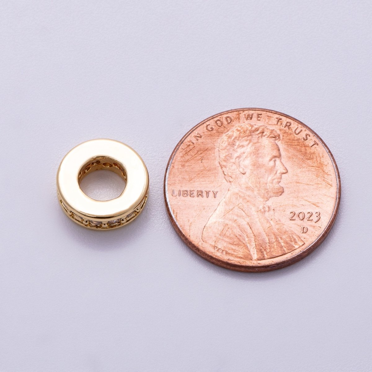 16K Gold Filled 10mm Micro Paved CZ Round Mini Spacer Rondelle in Gold & Silver | Beads-00241 Beads-00242
