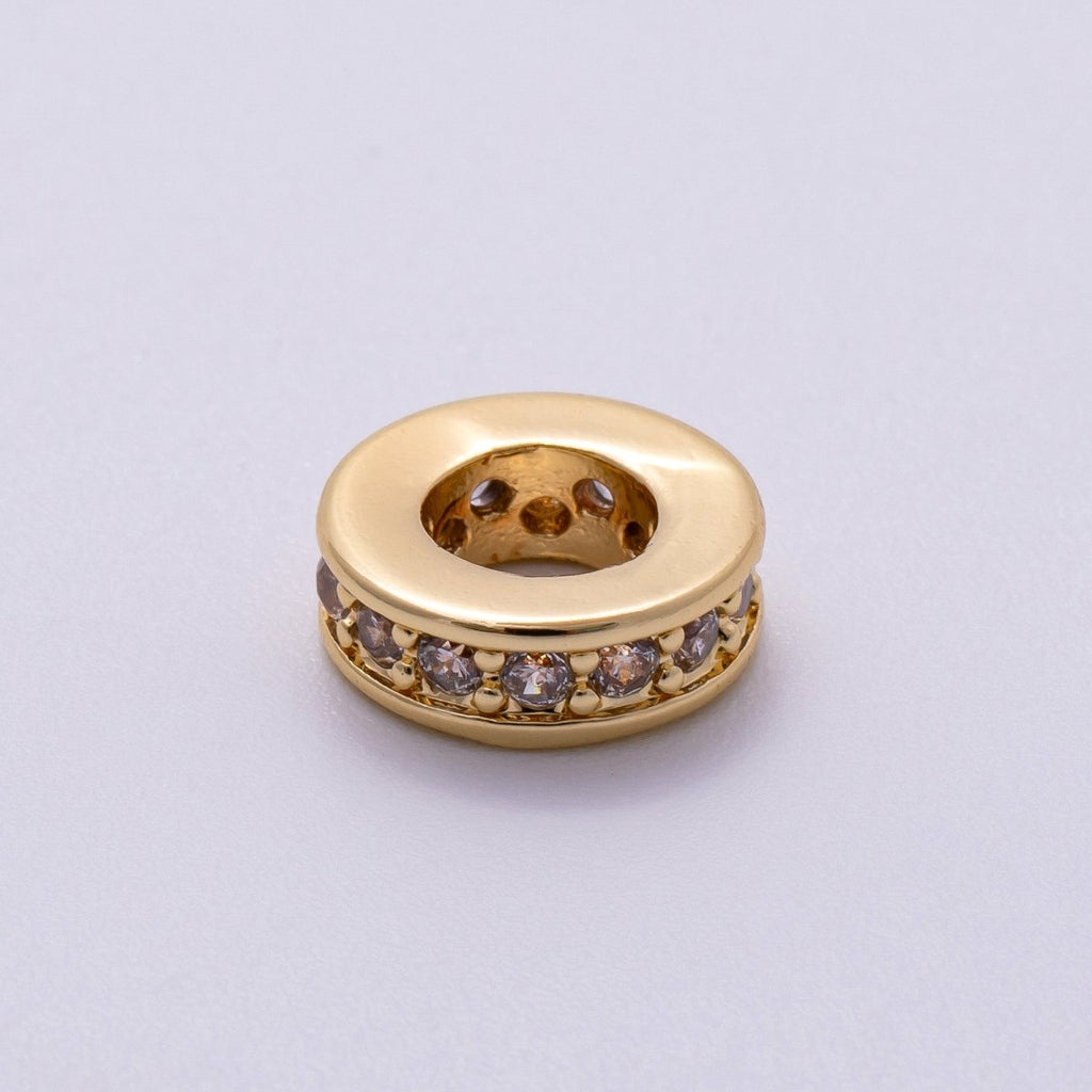 16K Gold Filled 10mm Micro Paved CZ Round Mini Spacer Rondelle in Gold & Silver | Beads-00241 Beads-00242