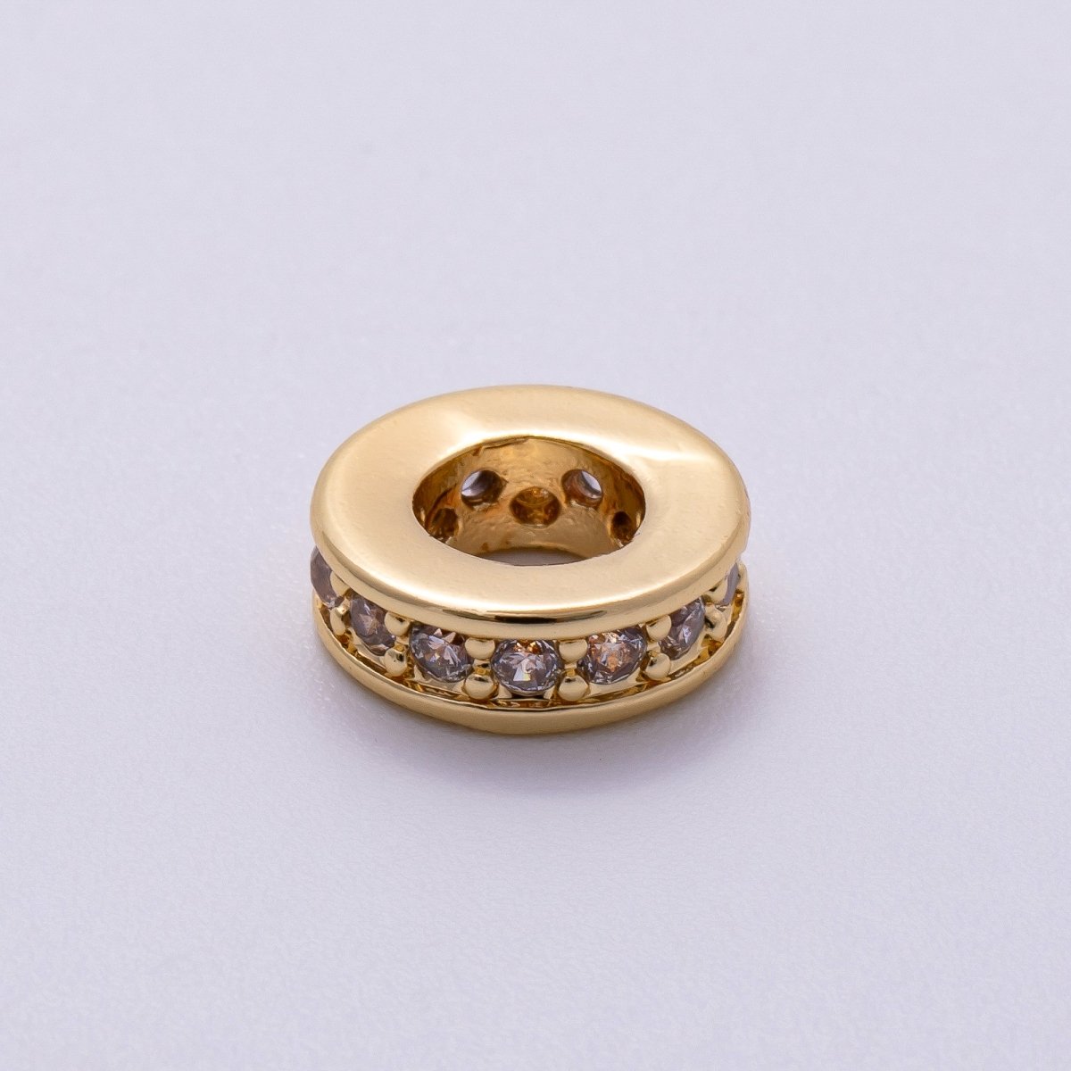 16K Gold Filled 10mm Micro Paved CZ Round Mini Spacer Rondelle in Gold & Silver | Beads-00241 Beads-00242