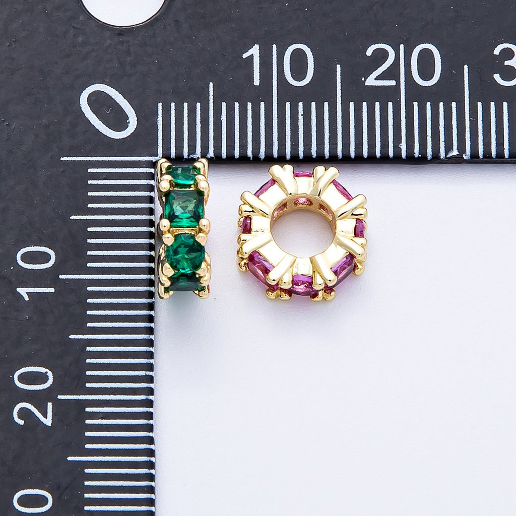 16K Gold Filled 10mm Personalized Baguette Birthstone CZ Rondelle Spacer Set | Beads-00089 - Beads-00100