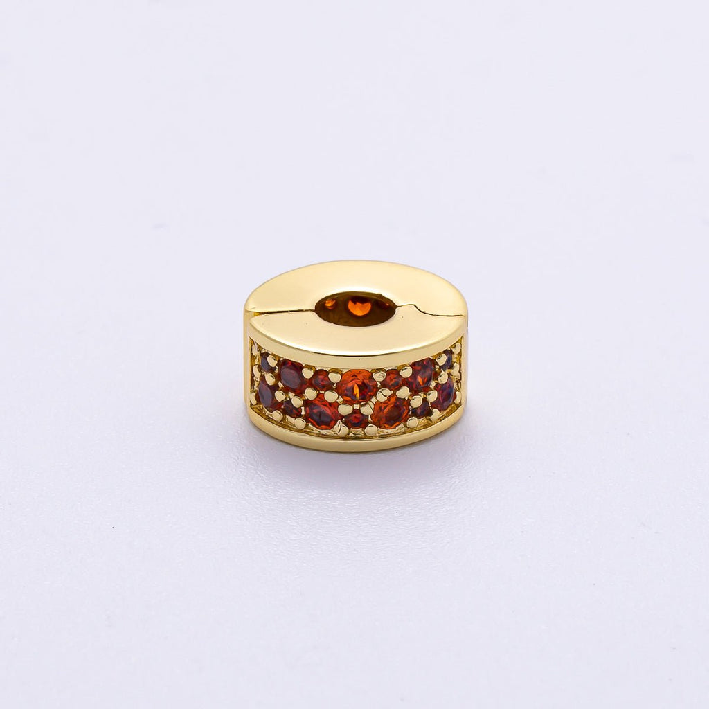 16K Gold Filled 10mm Snap Clip Open Micro Paved CZ Birthstone Spacer Rondelle Personalized Set | Beads-00220 ~ Beads-00231