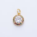 16K Gold Filled 11.5mm Multicolor Clear Micro Paved CZ Round Charm | Charms-00391