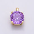 16K Gold Filled 11.5mm Purple, Clear, Pink CZ Prong Hexagon Round Pendant | Charms-01542 ~ Charms-01545
