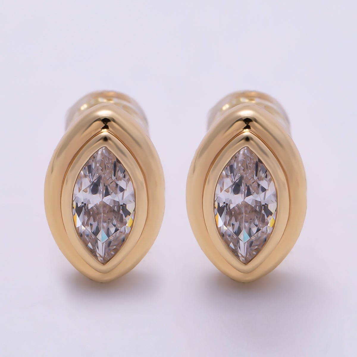 16K Gold Filled 11mm Clear CZ Marquise Bezel Stud Earrings in Gold & Silver | Earrings-00423 Earrings-00424