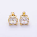 16K Gold Filled 11mm Clear CZ Rounded Square Baguette Prong Stud | Earrings-00692