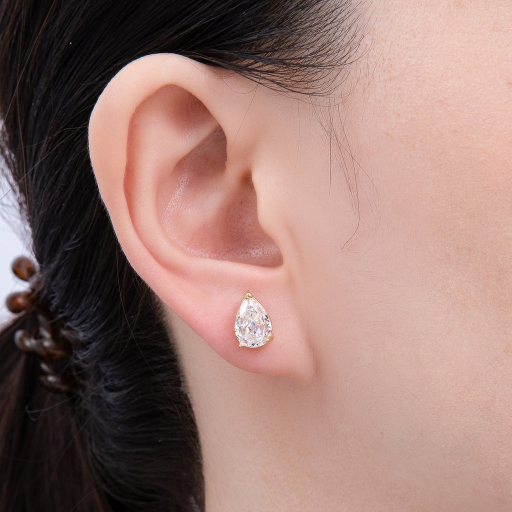 16K Gold Filled 11mm Clear CZ Teardrop Stud Earrings | Earrings-00332