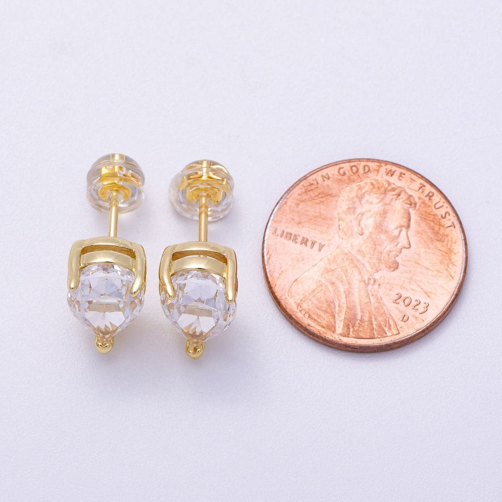 16K Gold Filled 11mm Clear CZ Teardrop Stud Earrings | Earrings-00332