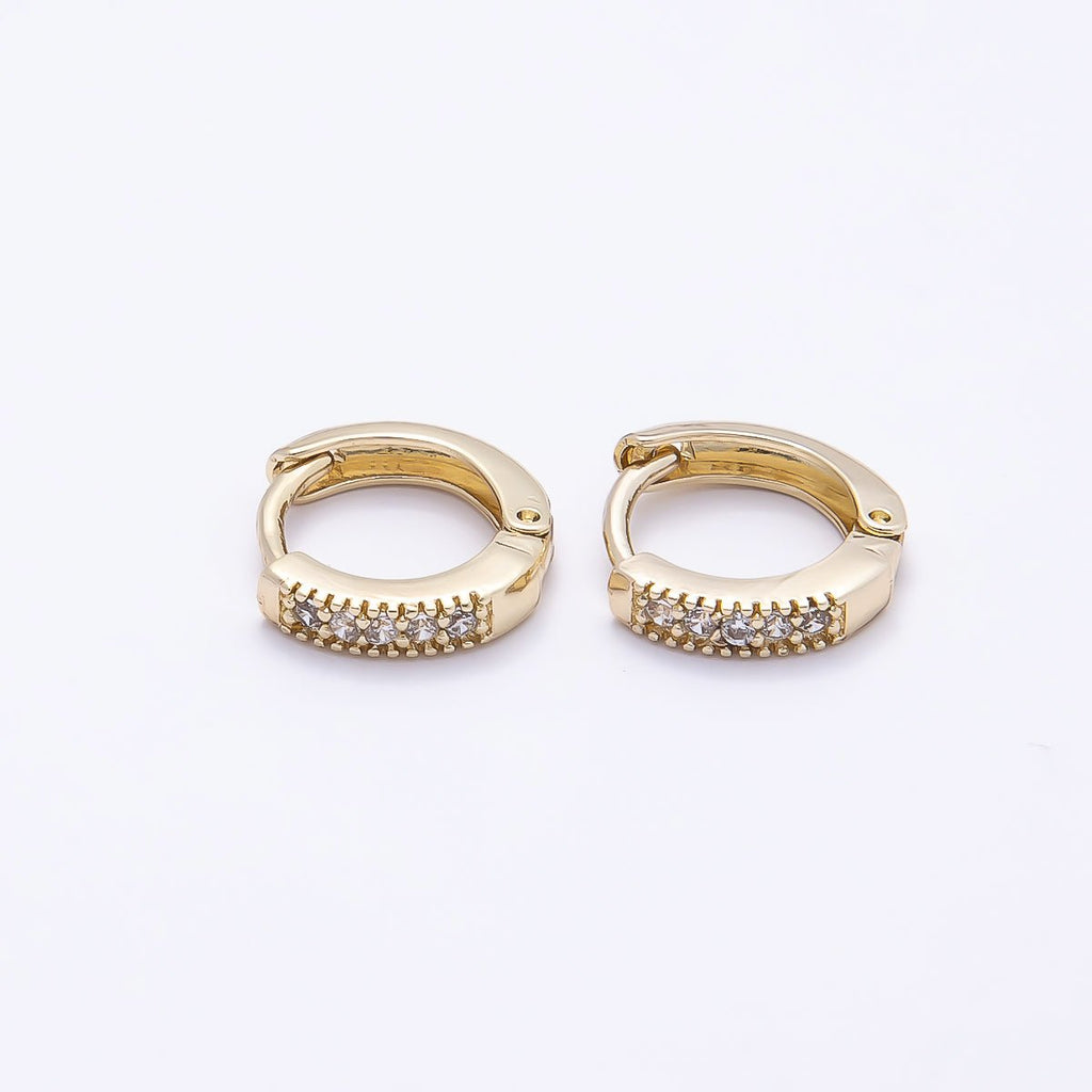 16K Gold Filled 11mm Micro Paved CZ Ribbed Cartilage Huggies Earrings | Earrings-00442