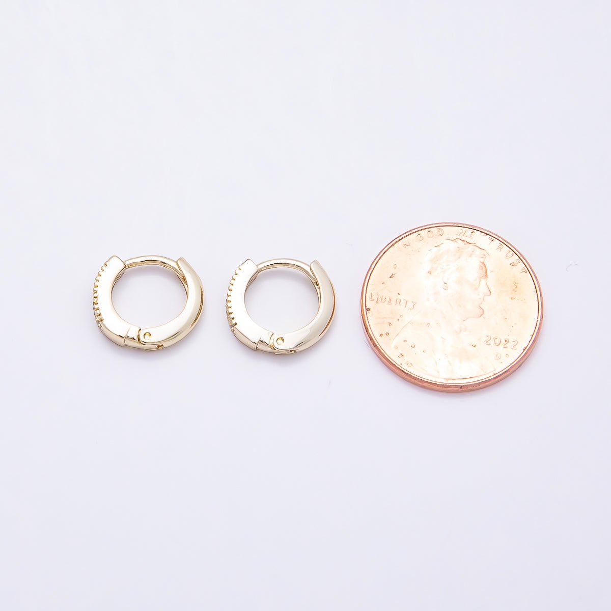 16K Gold Filled 11mm Micro Paved CZ Ribbed Cartilage Huggies Earrings | Earrings-00442