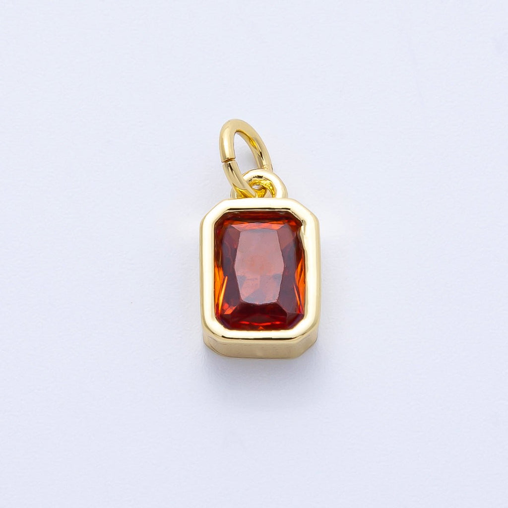 16K Gold Filled 11mm Red Baguette CZ January Birthstone Bezel Charm in Gold & Silver | Charms-00261 ~ Charms-00262