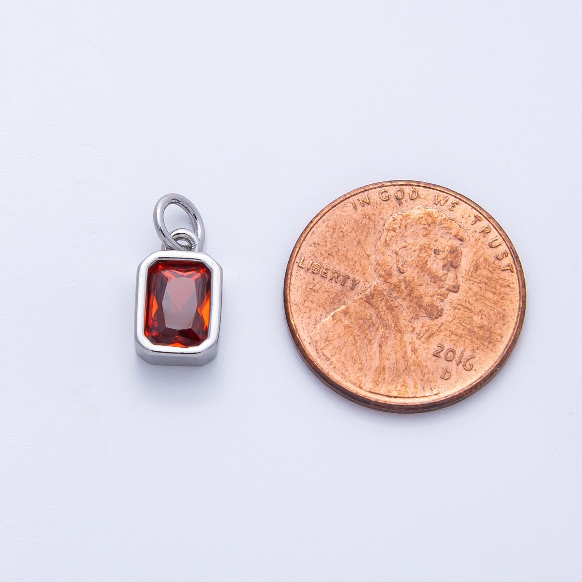 16K Gold Filled 11mm Red Baguette CZ January Birthstone Bezel Charm in Gold & Silver | Charms-00261 ~ Charms-00262