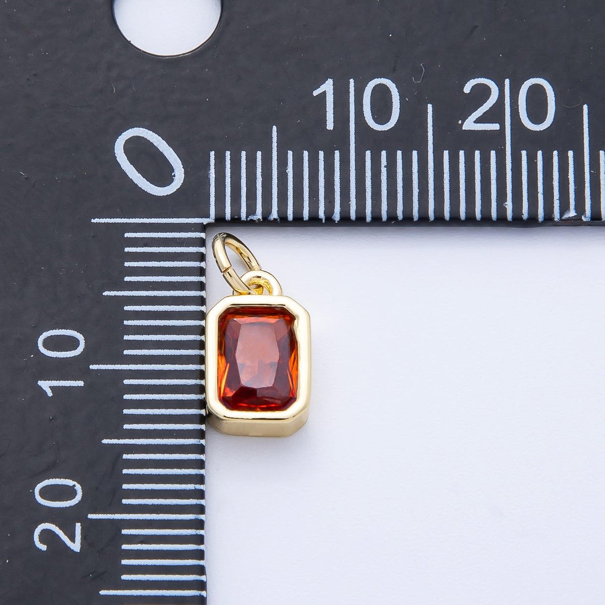 16K Gold Filled 11mm Red Baguette CZ January Birthstone Bezel Charm in Gold & Silver | Charms-00261 ~ Charms-00262
